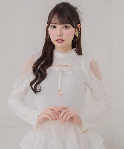 couture BY ROJITA(クチュールバイロジータ)の「シアーフリルテレコトップス(Tシャツ/カットソー・レディース・ホワイト/ピンクベージュ/ブラック・FREE)」の16枚目の写真