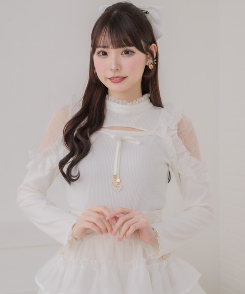 couture BY ROJITA(クチュールバイロジータ)の「シアーフリルテレコトップス(Tシャツ/カットソー・レディース・ホワイト/ピンクベージュ/ブラック・FREE)」の15枚目の写真