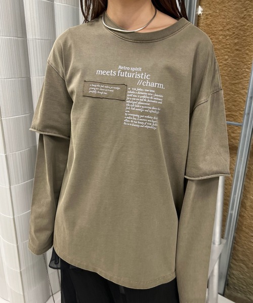 Ameri（アメリ）の「＜ZOZOTOWN限定＞VINTAGE LIKE LAYARD LONG TEE（Tシャツ/カットソー・レディース・ピンク/カーキ/チャコールグレー・FREE）」の2枚目の写真