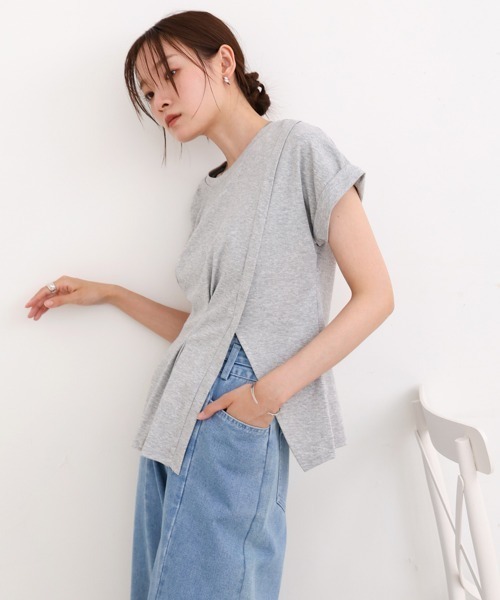 Bab(バブ)の「フロントタックデザイン スリットトップス(Tシャツ/カットソー・レディース・グレー/オフホワイト/ブラック・MEDIUM)」の20枚目の写真
