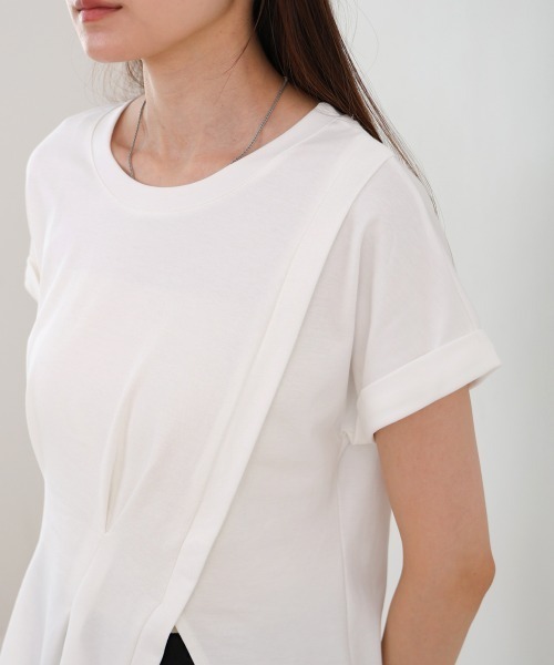 Bab(バブ)の「フロントタックデザイン スリットトップス(Tシャツ/カットソー・レディース・グレー/オフホワイト/ブラック・MEDIUM)」の15枚目の写真