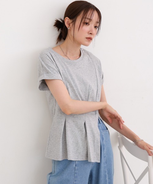Bab(バブ)の「フロントタックデザイン スリットトップス(Tシャツ/カットソー・レディース・グレー/オフホワイト/ブラック・MEDIUM)」の19枚目の写真