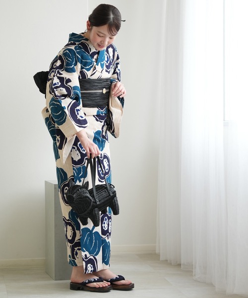 utatane（ウタタネ）の「手染め注染浴衣3点セット utatane×注染工房 先染めベージュ 南瓜 青紺（浴衣・レディース・ベージュ・FREE）」の3枚目の写真