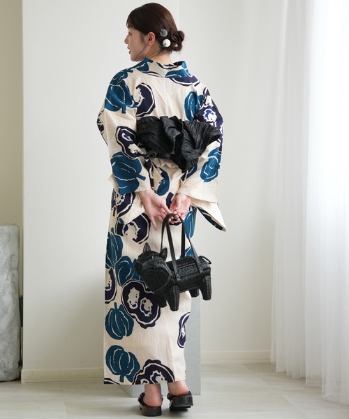 utatane（ウタタネ）の「手染め注染浴衣3点セット utatane×注染工房 先染めベージュ 南瓜 青紺（浴衣・レディース・ベージュ・FREE）」の4枚目の写真