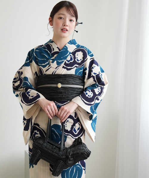 utatane（ウタタネ）の「手染め注染浴衣3点セット utatane×注染工房 先染めベージュ 南瓜 青紺（浴衣・レディース・ベージュ・FREE）」の5枚目の写真