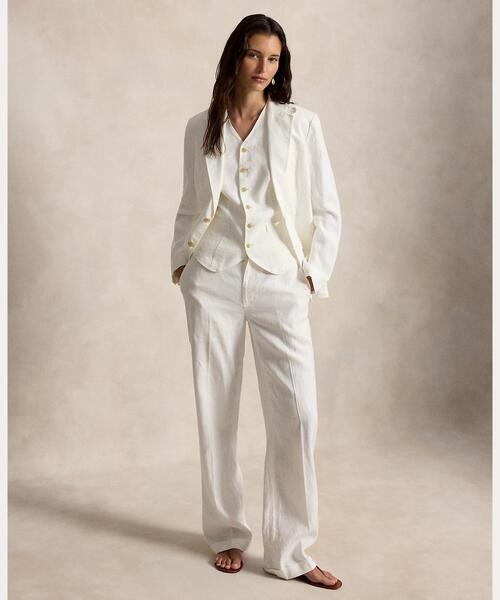 ラルフローレン　リネン　白　XS 155 ローレン ラルフ ローレン LAUREN RALPH LAUREN リネン シャツ （100