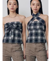 MURUA | マルチwayチェックベアブラウス 夏服(Tシャツ/カットソー)
