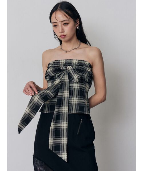 MURUA(ムルーア)の「マルチwayチェックベアブラウス(Tシャツ/カットソー・レディース・ブラウン/ネイビー/ブラック・FREE)」の7枚目の写真