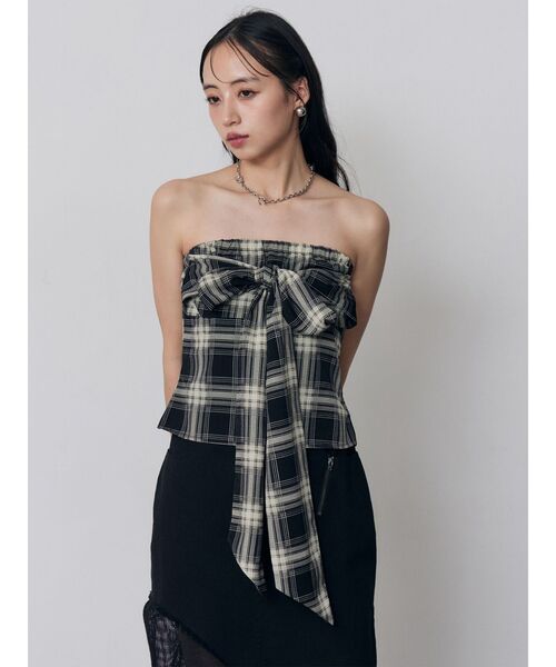 MURUA(ムルーア)の「マルチwayチェックベアブラウス(Tシャツ/カットソー・レディース・ブラウン/ネイビー/ブラック・FREE)」の8枚目の写真