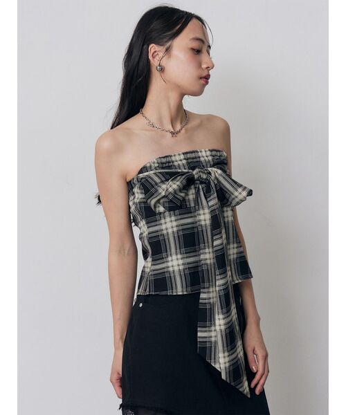 MURUA(ムルーア)の「マルチwayチェックベアブラウス(Tシャツ/カットソー・レディース・ブラウン/ネイビー/ブラック・FREE)」の9枚目の写真