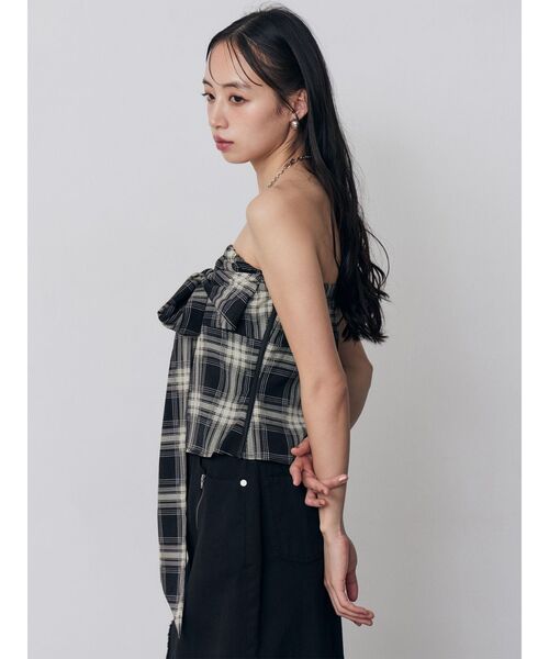 MURUA(ムルーア)の「マルチwayチェックベアブラウス(Tシャツ/カットソー・レディース・ブラウン/ネイビー/ブラック・FREE)」の10枚目の写真