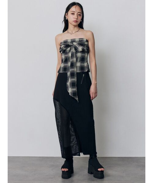 MURUA(ムルーア)の「マルチwayチェックベアブラウス(Tシャツ/カットソー・レディース・ブラウン/ネイビー/ブラック・FREE)」の11枚目の写真