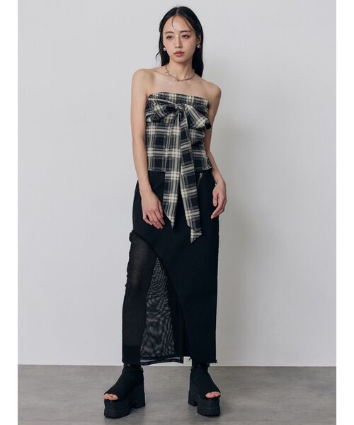 MURUA(ムルーア)の「マルチwayチェックベアブラウス(Tシャツ/カットソー・レディース・ブラウン/ネイビー/ブラック・FREE)」の12枚目の写真