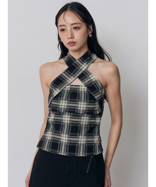 MURUA(ムルーア)の「マルチwayチェックベアブラウス(Tシャツ/カットソー・レディース・ブラウン/ネイビー/ブラック・FREE)」の16枚目の写真