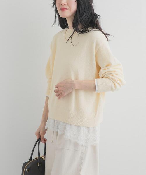 URBAN RESEARCH DOORS（アーバンリサーチドアーズ）の「メランジブークレショートKNIT｜ショート丈/ニット/春ニット/大人カジュアル（ニット/セーター・レディース・ベージュ/ブルー/ブラック系その他・FREE）」の3枚目の写真