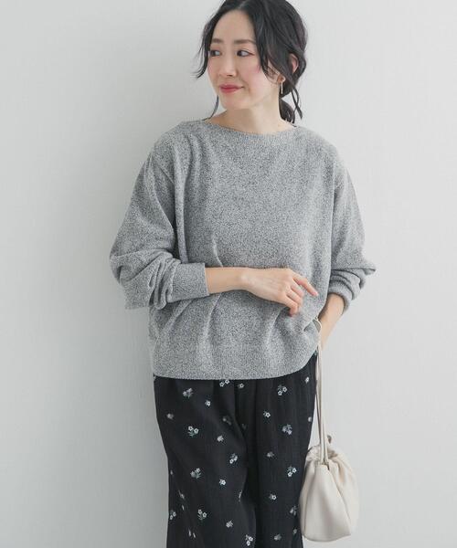 URBAN RESEARCH DOORS（アーバンリサーチドアーズ）の「メランジブークレショートKNIT｜ショート丈/ニット/春ニット/大人カジュアル（ニット/セーター・レディース・ベージュ/ブルー/ブラック系その他・FREE）」の2枚目の写真
