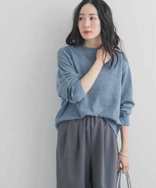 URBAN RESEARCH DOORS（アーバンリサーチドアーズ）の「メランジブークレショートKNIT｜ショート丈/ニット/春ニット/大人カジュアル（ニット/セーター・レディース・ベージュ/ブルー/ブラック系その他・FREE）」の16枚目の写真