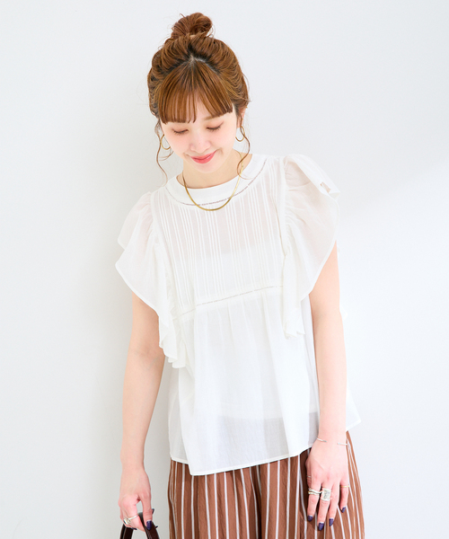 B.C STOCK（ベーセーストック）の「《追加》【WEB限定】手洗い可 / フリルピンタックブラウス（シャツ/ブラウス・レディース・ブラック/サックスブルー/ホワイト・FREE）」の14枚目の写真