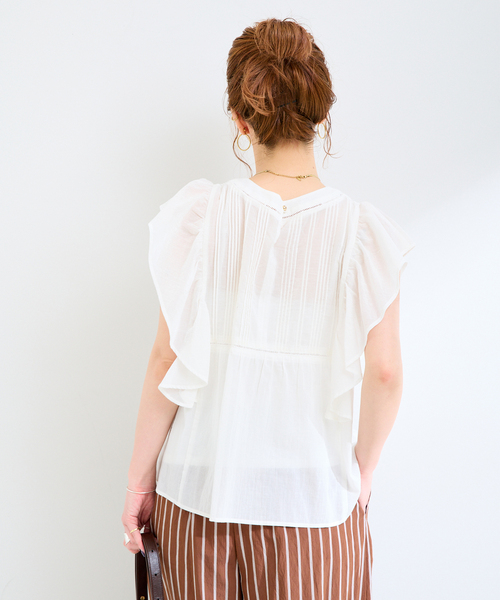 B.C STOCK（ベーセーストック）の「《追加》【WEB限定】手洗い可 / フリルピンタックブラウス（シャツ/ブラウス・レディース・ブラック/サックスブルー/ホワイト・FREE）」の17枚目の写真