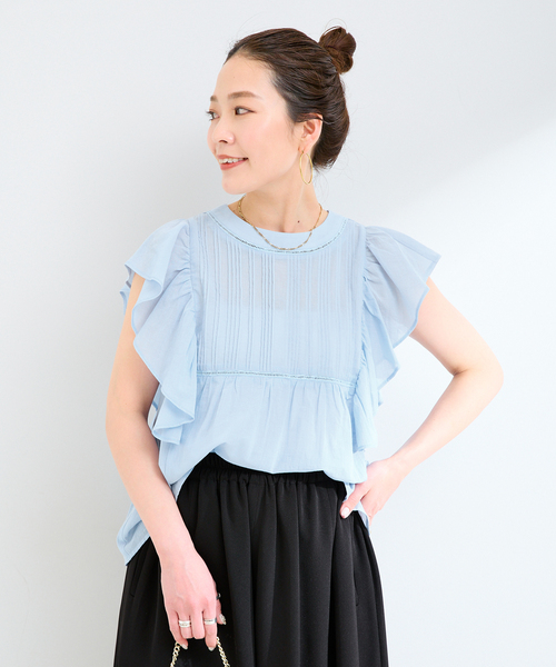 B.C STOCK（ベーセーストック）の「《追加》【WEB限定】手洗い可 / フリルピンタックブラウス（シャツ/ブラウス・レディース・ブラック/サックスブルー/ホワイト・FREE）」の21枚目の写真