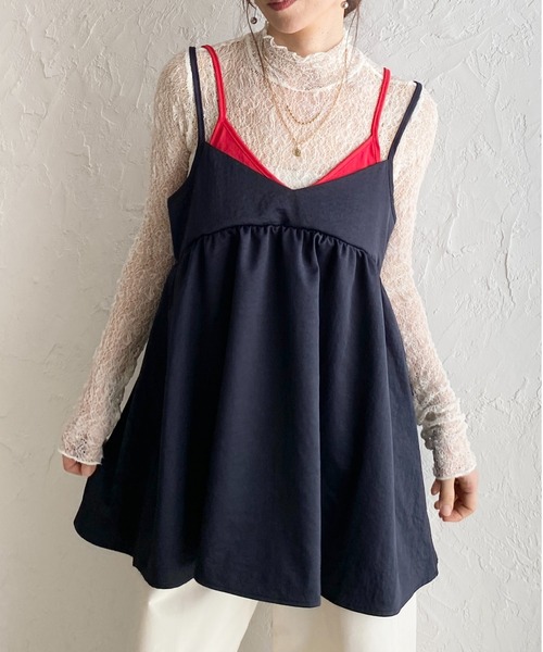 She's Closet(シーズクローゼット)の「配色バイカラーレイヤード風 ペプラム キャミソール ビスチェ(キャミソール・レディース・ネイビー/ブラック/グレイッシュベージュ・FREE)」の3枚目の写真