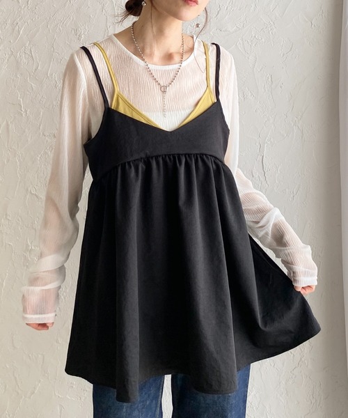 She's Closet(シーズクローゼット)の「配色バイカラーレイヤード風 ペプラム キャミソール ビスチェ(キャミソール・レディース・ネイビー/ブラック/グレイッシュベージュ・FREE)」の1枚目の写真