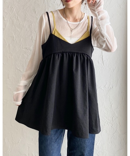 She's Closet(シーズクローゼット)の「配色バイカラーレイヤード風 ペプラム キャミソール ビスチェ(キャミソール・レディース・ネイビー/ブラック/グレイッシュベージュ・FREE)」の4枚目の写真