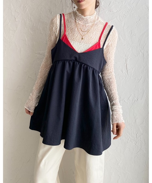She's Closet(シーズクローゼット)の「配色バイカラーレイヤード風 ペプラム キャミソール ビスチェ(キャミソール・レディース・ネイビー/ブラック/グレイッシュベージュ・FREE)」の7枚目の写真