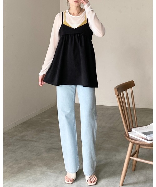 She's Closet(シーズクローゼット)の「配色バイカラーレイヤード風 ペプラム キャミソール ビスチェ(キャミソール・レディース・ネイビー/ブラック/グレイッシュベージュ・FREE)」の10枚目の写真