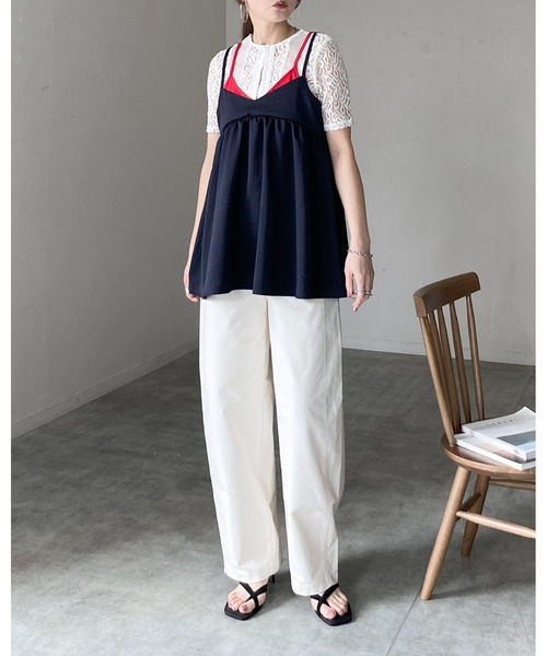 She's Closet(シーズクローゼット)の「配色バイカラーレイヤード風 ペプラム キャミソール ビスチェ(キャミソール・レディース・ネイビー/ブラック/グレイッシュベージュ・FREE)」の18枚目の写真