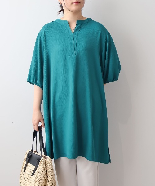 MB mint breeze(エムビーミントブリーズ)の「【LL~6L 大きいサイズ】【WEB/一部店舗限定】バルーンスリーブチュニック(チュニック・レディース・ブラック/サックスブルー/グリーン・LL/3L/4L/5L/6L)」の10枚目の写真