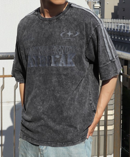 WESTSEA（ウエストシー）の「ピグメント加工 サッカーゲームシャツ 半袖T ライン入り オーバーサイズ（Tシャツ/カットソー・メンズ・ブラック/ブラウン/グレー・M/L）」の4枚目の写真