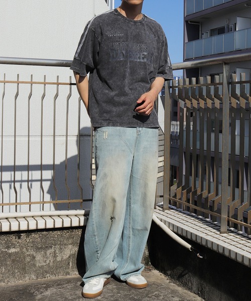 WESTSEA（ウエストシー）の「ピグメント加工 サッカーゲームシャツ 半袖T ライン入り オーバーサイズ（Tシャツ/カットソー・メンズ・ブラック/ブラウン/グレー・M/L）」の8枚目の写真