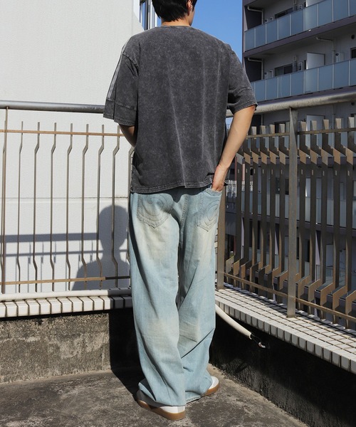 WESTSEA（ウエストシー）の「ピグメント加工 サッカーゲームシャツ 半袖T ライン入り オーバーサイズ（Tシャツ/カットソー・メンズ・ブラック/ブラウン/グレー・M/L）」の9枚目の写真