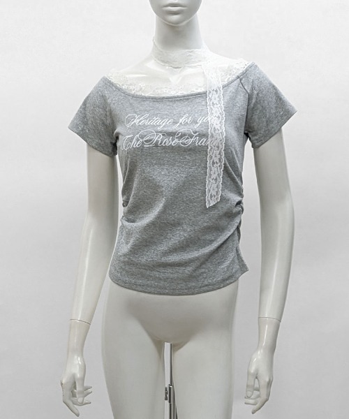 Riff（リフ）の「2点セット オフショルレースロゴトップス レースチョーカー付き（Tシャツ/カットソー・レディース・アイボリー/グレー・FREE）」の14枚目の写真
