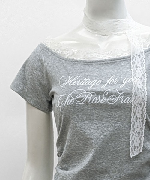 Riff（リフ）の「2点セット オフショルレースロゴトップス レースチョーカー付き（Tシャツ/カットソー・レディース・アイボリー/グレー・FREE）」の11枚目の写真