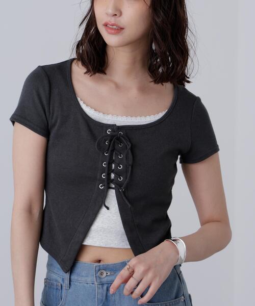 FREE'S MART(フリーズマート)の「◆レースアップレイヤードカットソー(Tシャツ/カットソー・レディース・ブラック/グレー/ベージュ・FREE)」の19枚目の写真