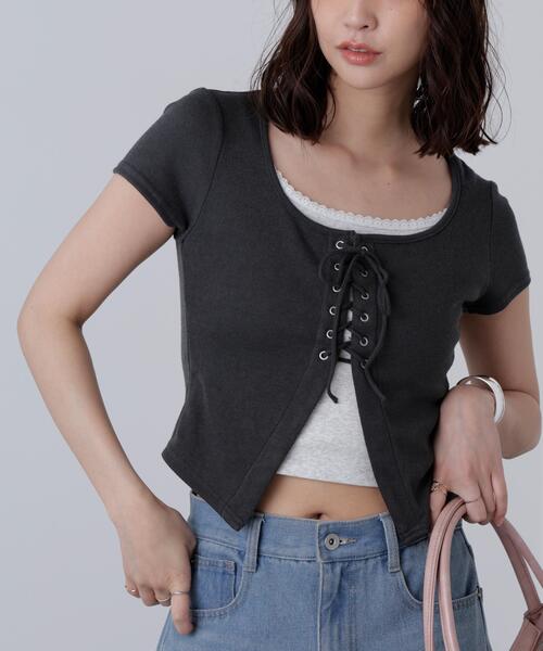FREE'S MART(フリーズマート)の「◆レースアップレイヤードカットソー(Tシャツ/カットソー・レディース・ブラック/グレー/ベージュ・FREE)」の21枚目の写真