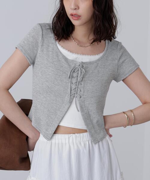 FREE'S MART(フリーズマート)の「◆レースアップレイヤードカットソー(Tシャツ/カットソー・レディース・ブラック/グレー/ベージュ・FREE)」の19枚目の写真
