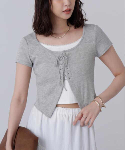FREE'S MART(フリーズマート)の「◆レースアップレイヤードカットソー(Tシャツ/カットソー・レディース・ブラック/グレー/ベージュ・FREE)」の21枚目の写真