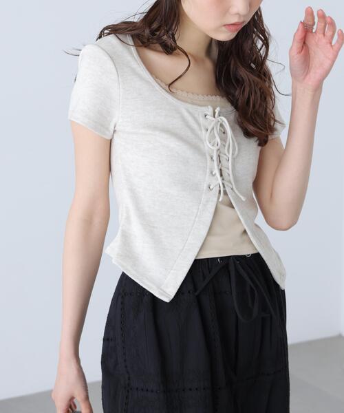 FREE'S MART(フリーズマート)の「◆レースアップレイヤードカットソー(Tシャツ/カットソー・レディース・ブラック/グレー/ベージュ・FREE)」の4枚目の写真