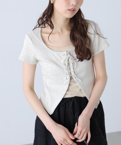 FREE'S MART(フリーズマート)の「◆レースアップレイヤードカットソー(Tシャツ/カットソー・レディース・ブラック/グレー/ベージュ・FREE)」の5枚目の写真
