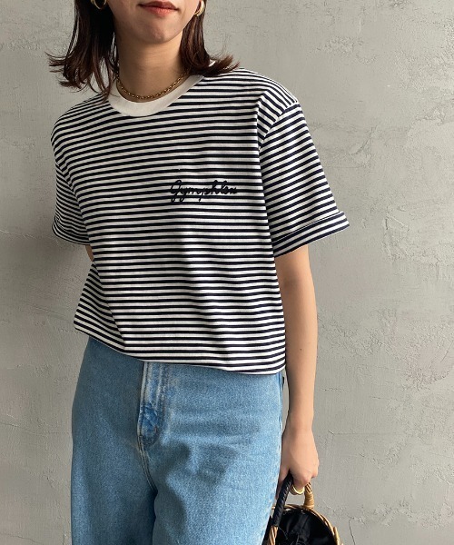GYMPHLEX（ジムフレックス）の「[GYMPHLEX/ジムフレックス] コットンジャージー ワンポイントロゴ刺繍Tシャツ（Tシャツ/カットソー・レディース・ライトブラウン/ブラック/ブルー/チャコールグレー/ホワイト系/ホワイト・L/14/M）」の2枚目の写真