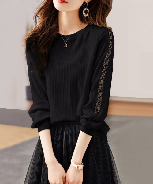 ONEP STAR(ワンピスター)の「シアーレーススリーブトップス(Tシャツ/カットソー・レディース・ブラック/ホワイト・MEDIUM/LARGE)」の11枚目の写真