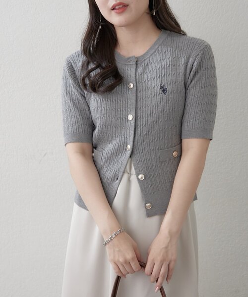U.S. POLO ASSN.(ユーエスポロアッスン)の「新色入荷【U.S. POLO ASSN. ×RMAF】ケーブル半袖カーディガン(Tシャツ/カットソー・レディース・ネイビー/イエロー/グレー/アイボリー/サックスブルー/その他12/ピンク・FREE)」の3枚目の写真