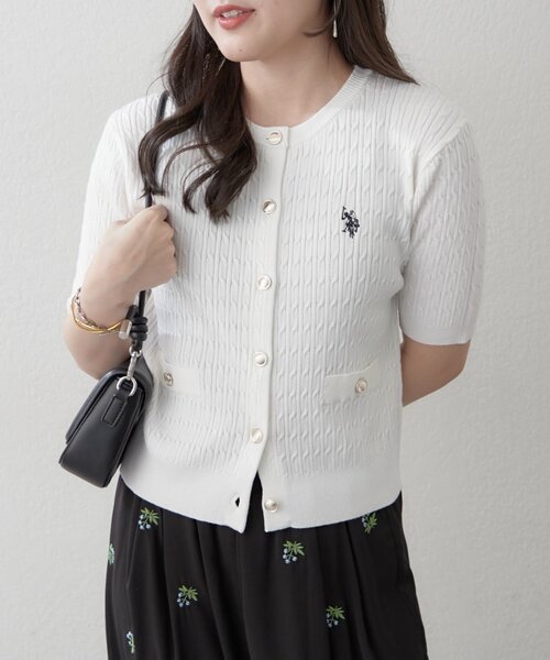 U.S. POLO ASSN.(ユーエスポロアッスン)の「新色入荷【U.S. POLO ASSN. ×RMAF】ケーブル半袖カーディガン(Tシャツ/カットソー・レディース・ネイビー/イエロー/グレー/アイボリー/サックスブルー/その他12/ピンク・FREE)」の8枚目の写真