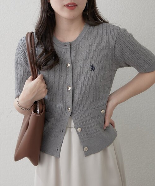 U.S. POLO ASSN.(ユーエスポロアッスン)の「新色入荷【U.S. POLO ASSN. ×RMAF】ケーブル半袖カーディガン(Tシャツ/カットソー・レディース・ネイビー/イエロー/グレー/アイボリー/サックスブルー/その他12/ピンク・FREE)」の14枚目の写真