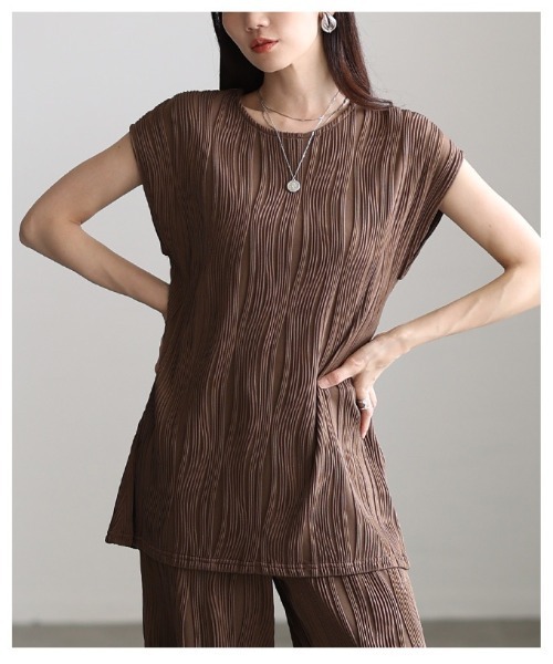 Sawa a la mode(サワアラモード)の「ウェーブプリーツフレンチスリーブカットソー(Tシャツ/カットソー・レディース・ブラウン/ブラック・FREE)」の18枚目の写真
