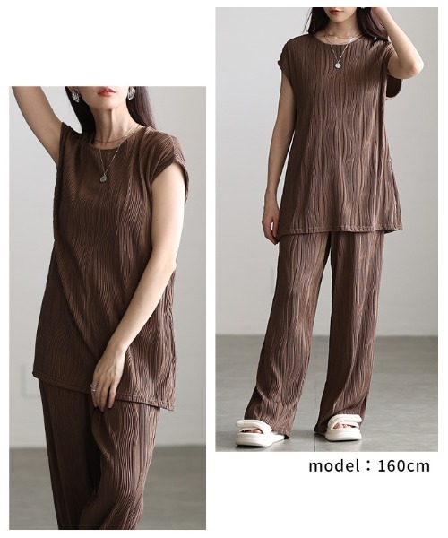 Sawa a la mode(サワアラモード)の「ウェーブプリーツフレンチスリーブカットソー(Tシャツ/カットソー・レディース・ブラウン/ブラック・FREE)」の17枚目の写真