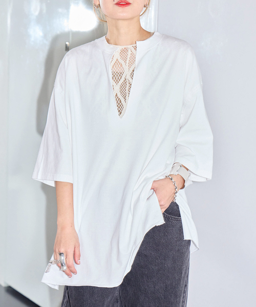 CITYSHOP(シティーショップ)の「《追加》KEY NECK Tシャツ(Tシャツ/カットソー・レディース・ブラック/ホワイト・FREE)」の1枚目の写真